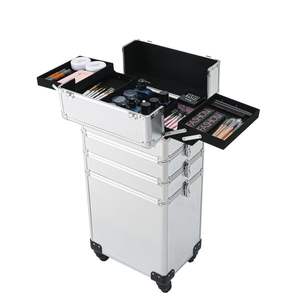 4-in-1 Interchangeable Silver Aluminum Rolling Makeup <b>Case</b> with Draw-Bar Style <b>Cosmetic</b> Bags & <b>Cases</b> - Product Image 2