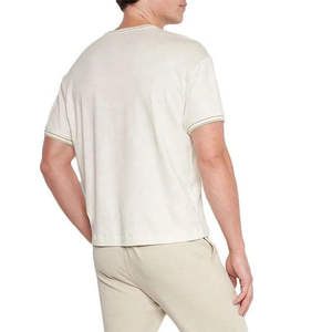 เสื้อยืดคอกลมแขนสั้นผู้ชาย สีพื้น แต่งขอบตัดกัน ผ้าถัก คอตตอน สไตล์ลำลอง - Product Image 5