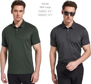 เสื้อโปโลแขนสั้นสีเขียวสำหรับผู้ชาย แห้งเร็ว สีพื้น ติดกระดุมด้านหน้า เสื้อกอล์ฟ ทรงปกติ ผ้าถักโพลีเอสเตอร์ - Product Image 2