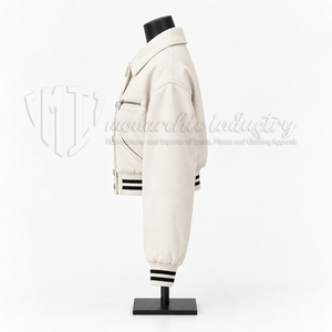 <b>Women</b> Cropped <b>Varsity</b> <b>Jacket</b> White <b>Bomber</b> <b>Jacket</b> Striped Rib Knit Cuff Streetwear Fashion <b>Jacket</b> - Product Image 5