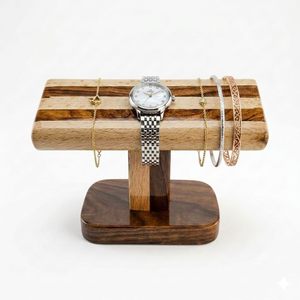 <b>Square</b> Solid <b>Wood</b> Watch Stand Brown Handmade Polished Modern Desktop Storage Organizer for Home Decoration - Product Image 5