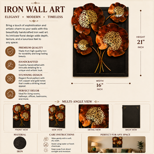 Panneau mural floral en fer forgé artisanal |   Décoration murale en métal inspirée du bois d'érable japonais pour salon, chambre et bureau - Product Image 4