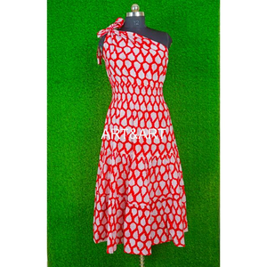 Robe midi en coton imprimé floral fait à la main pour les femmes une épaule latérale avec décoration en dentelle Style doux pour les mariages tenue décontracté - Product Image 5