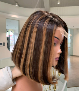 Brun de surbrillance du vendeur pour la perruque de couleur ombrée Extensions de cheveux humains alignées sur les cuticules vierges avec fermeture frontale en dentelle HD vietnamienne - Product Image 1