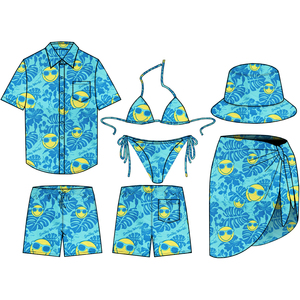 Conjunto de Traje de Baño Personalizado Smiley World, Bikini de 2 Piezas con Pantalones Cortos y Camiseta, Unisex, Estampado de Dibujos Animados Azul, Poliéster Transpirable - Product Image 1