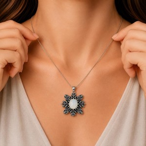 NIKHIL GEMS Elegant <b>Opal</b> Flower <b>Pendant</b> 925 Sterling Silver Rhodium Plated Vintage Style Women's Jewelry Everyday Wear Solitaire - Product Image 6