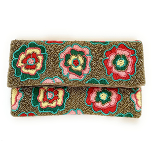 Bolso de Mano Tipo Clutch Rectangular de Tela de Poliéster Ligero, Bordado con Flores y Cuentas Hechas a Mano, Personalizable y Desmontable - Product Image 1