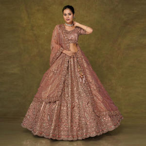 Twill Net Lehenga Choli with Intricate Embroidery, <b>Flared</b> <b>Skirt</b>, Designer Blouse and Coordinated Dupatta - Product Image 1