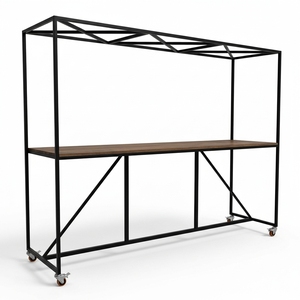 Mesa Alta con Madera de Teca y Estructura Metálica, Diseño Industrial, Acabado Rústico, Mueble Comercial para Hotel, Modelo Móvil TAB39 - Product Image 1
