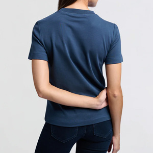 <b>Women's</b> Navy Blue Crew Neck <b>Short</b> <b>Sleeve</b> T-<b>Shirt</b> <b>White</b> Logo Print Regular Fit Casual Jersey 100% Organic Cotton Eco-Friendly - Product Image 4