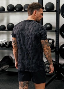 Men's Geometric <b>Pattern</b> Quick Dry Sporty T-Shirt Short Sleeve O-Neck Slim Fit Polyester <b>Knitted</b> Workout Top - Product Image 6