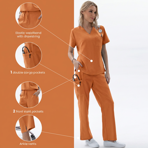 Conjunto de Uniformes Médicos Elásticos Premium de 4 Vías, Unisex, Blusa con Cuello en V, Bolsillos Dobles, Aberturas en los Tobillos, para Hospital - Product Image 1