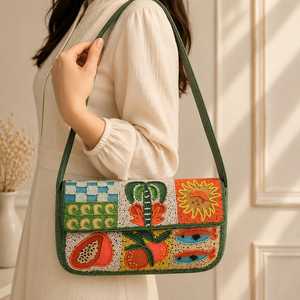 Sac à main en lin fait main avec broderie perlée, doublure en nylon imperméable, cadeau pour la Saint-Valentin, capacité 1L - Product Image 6