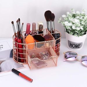 Organizador de Escritorio Metálico Color Oro Rosa, de Doble Nivel, con Malla, Diseño Minimalista - Product Image 5