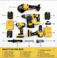 Ensemble d'outils électriques sans fil haute puissance 4 en 1, perceuse, clé à chocs, marteau perforateur, meuleuse d'angle, adapté à la rénovation et à la construction à domicile