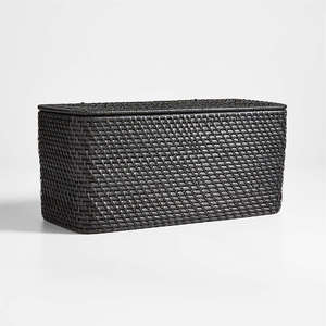 Modern Handmade <b>Black</b> Rattan <b>Bathroom</b> <b>Accessory</b> <b>Set</b> Tissue Box Covers Round Canisters & Tray Suitable for Home & Hotel Decor - Product Image 5