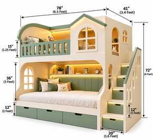 Modern Kids House Style <b>Bunk</b> <b>Bed</b> with Built In Storage Staircase LED Lighting Safety Guardrail Loft Sleeper Lower Double <b>Bed</b> - Product Image 5
