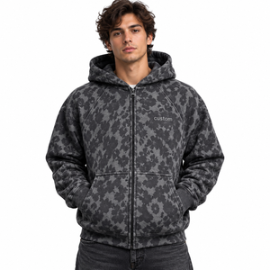 <b>Hoodie</b> Supplier Custom DTG <b>Leopard</b> <b>Print</b> Zipper Heavy Cotton French Terry Vintage Acid Wash Camo <b>Hoodie</b> For Unisex - Product Image 1