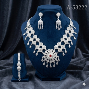 Designer Indian Wedding Lab Created Zircon Jewelry Set Gold Silver Plated Torques Necklace Earrings Head Chain Trendy A-53223 - Product Image 2