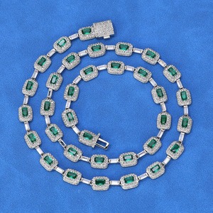 Moissanite Emerald Cut Halo Tennis Chain Iced Out Luxury Hip Hop <b>Statement</b> <b>Necklace</b> for Men - Product Image 4