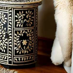 Traditional <b>Round</b> <b>Console</b> <b>Table</b> With Floral Inlay Storage Drawer Antique Style Wooden Pedestal Base Living Room Furniture - Product Image 6