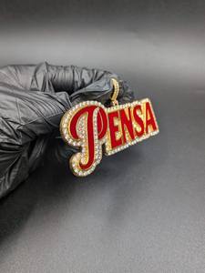 Pendentif PENSA personnalisable avec nom, en moissanite et émail rouge, pour fête, rappeur, hip-hop, en argent sterling 925, bijoux fins, pendentifs et breloques - Product Image 3