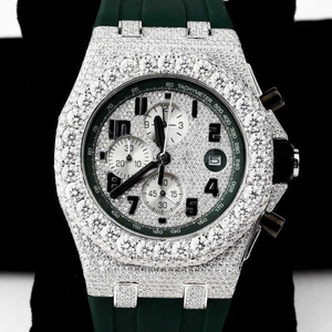 Reloj de Lujo de 41 mm con Correa de Goma Verde, Reloj con Diamantes Moissanite, Reloj con Engaste de Pavé Premium - Product Image 2