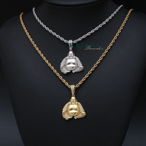 Pendentif Bouddha plaqué or avec incrustation de diamant de laboratoire rond, breloque thématique, luxe, unisexe, à porter au quotidien - Product Image 4