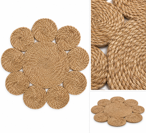 Star Hometex Handcrafted Jute Floral Modern Braided Washable Bedroom Area <b>Rug</b> Medium <b>Thickness</b> Novelty Shape Non-Slip Flat <b>Pile</b> - Product Image 1
