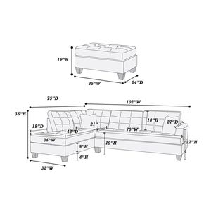 Divano Sezionale Reversibile a 3 Posti in Tessuto Cioccolato con Chaise Longue e Pouf, Cuscini in Polifibra, Arredamento per Soggiorno - Product Image 6