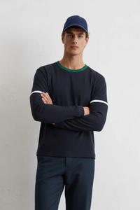 Camiseta de Hombre SOSH de 4'' con Cuello a Contraste y Rayas, 100% Algodón, Secado Rápido, Corte Regular, 260 Gramos - Product Image 4