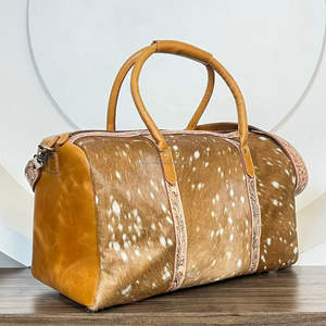 Nuevas Bolsas de Viaje Grandes de Cuero Genuino con Pelo Natural y Grabado, de Alta Calidad, para Unisex - Product Image 5