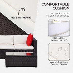 Set di Mobili da Esterno Deluxe in 5 Pezzi, Divano Sezionale in Rattan Bianco Crema con Tavolino - Product Image 5
