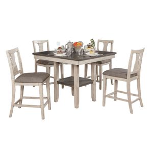 Set da Pranzo Rustico Bianco Antico 5 Pezzi, Sedie Alte Uniche e Tavolo Alto con Ripiano, Mobili Bianco Antico - Product Image 2