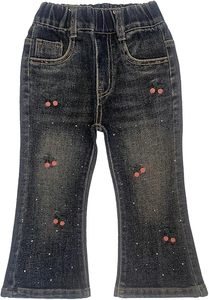 Girls High <b>Waist</b> Straight Leg Denim <b>Jeans</b> With Embroidery Floral Patch Vintage Washed Cotton Casual Pants Full Length Style - Product Image 6