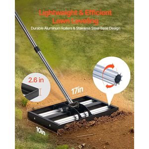 Rastrillo Nivelador de Césped Actualizado de 17" x 10" de Acero Inoxidable con Mango Ajustable de 63.4" Herramienta Resistente para Jardín - Product Image 2