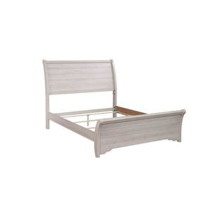 Letto a slitta matrimoniale contemporaneo con finitura grigio gesso, testiera curva orizzontale con linee leggermente inclinate, in legno - Product Image 2