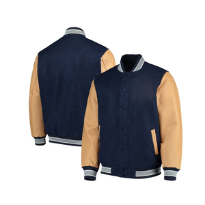 Chaqueta Bomber Unisex Azul Marino con Mangas de PU Color Bronceado, Cuello Redondo, Cierre de Cremallera, Invierno, Formal, Resistente al Viento, Impermeable, Patrón de Camuflaje - Product Image 2