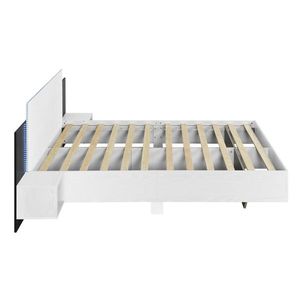 Queen Size Oak Floating <b>Platform</b> <b>Bed</b> <b>Frame</b> Comfortable Hand Carved LED Lights White Bedside Nightstand Wooden Storage Option - Product Image 6