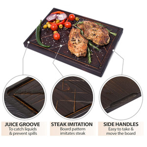 Planche à découper en bois rectangulaire faite à la main Deep Juice Groove 12x8 pouces 1 pouce d'épaisseur bloc d'artisanat en bois massif Brownwood - Product Image 2