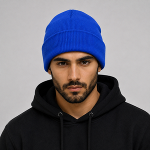 Unisex <b>Blue</b> Knit <b>Beanie</b> Hat 100% Acrylic Cuffed Solid Color Casual Winter Warm Cap for Adults 56-58CM Head Circumference - Product Image 3