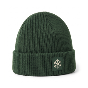 Gorro de punto acanalado premium para invierno, verde oscuro, con parche personalizado de copo de nieve, cálido, para hombres y mujeres, para esquí y snowboard al aire libre. - Product Image 4
