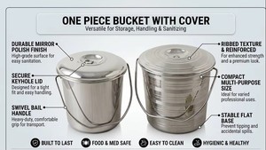 Stainless Steel <b>Bucket</b> With Lid 6-10L Metal <b>Mop</b> <b>Bucket</b> Modern Style In-Stock - Product Image 3