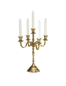 Candelabro de latón con aspecto antiguo de cinco brazos, ideal para cenas con velas, bodas o interiores de inspiración vintage - Product Image 5