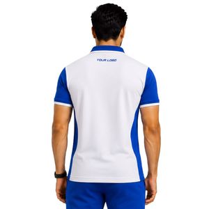 Premium White And <b>Blue</b> Mens <b>Polo</b> <b>Shirt</b> With Contrast Side Panel Design Custom Logo Embroidery Golf Sportswear Short Sleeve - Product Image 2