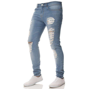 Jean en denim déchiré pour homme, coupe droite, taille haute, respirant, écologique, séchage rapide, en coton, style décontracté, automne - Product Image 5