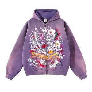 Sudadera con capucha de alta calidad, estilo vintage, lavado ácido, con cremallera, estilo urbano, gráfico retro Y2K, unisex, personalizada para hombre. - Product Image 2
