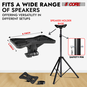5 Core Metal Heavy Duty <b>Adjustable</b> 72" Speaker <b>Stand</b> Tripod Pair with Universal Mount for PA DJ Studio Use and Carry Bag - Product Image 3