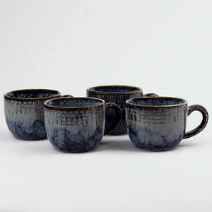 Elegant Vintage Blue Glossy Ceramic <b>Tea</b> <b>Cup</b> Set of 4 for Afternoon <b>Tea</b>-400ml Capacity - Product Image 1