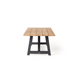 Mesa de Comedor de Madera de Teca Sólida para Exteriores con Estructura de Metal Negro, Mesa de Jardín Industrial, Mesa de Patio Minimalista Rectangular - Product Image 3